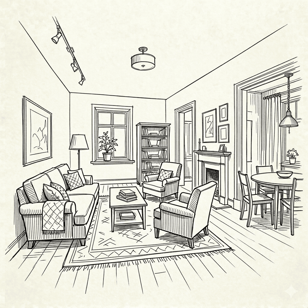 Эскиз комнаты с мебелью